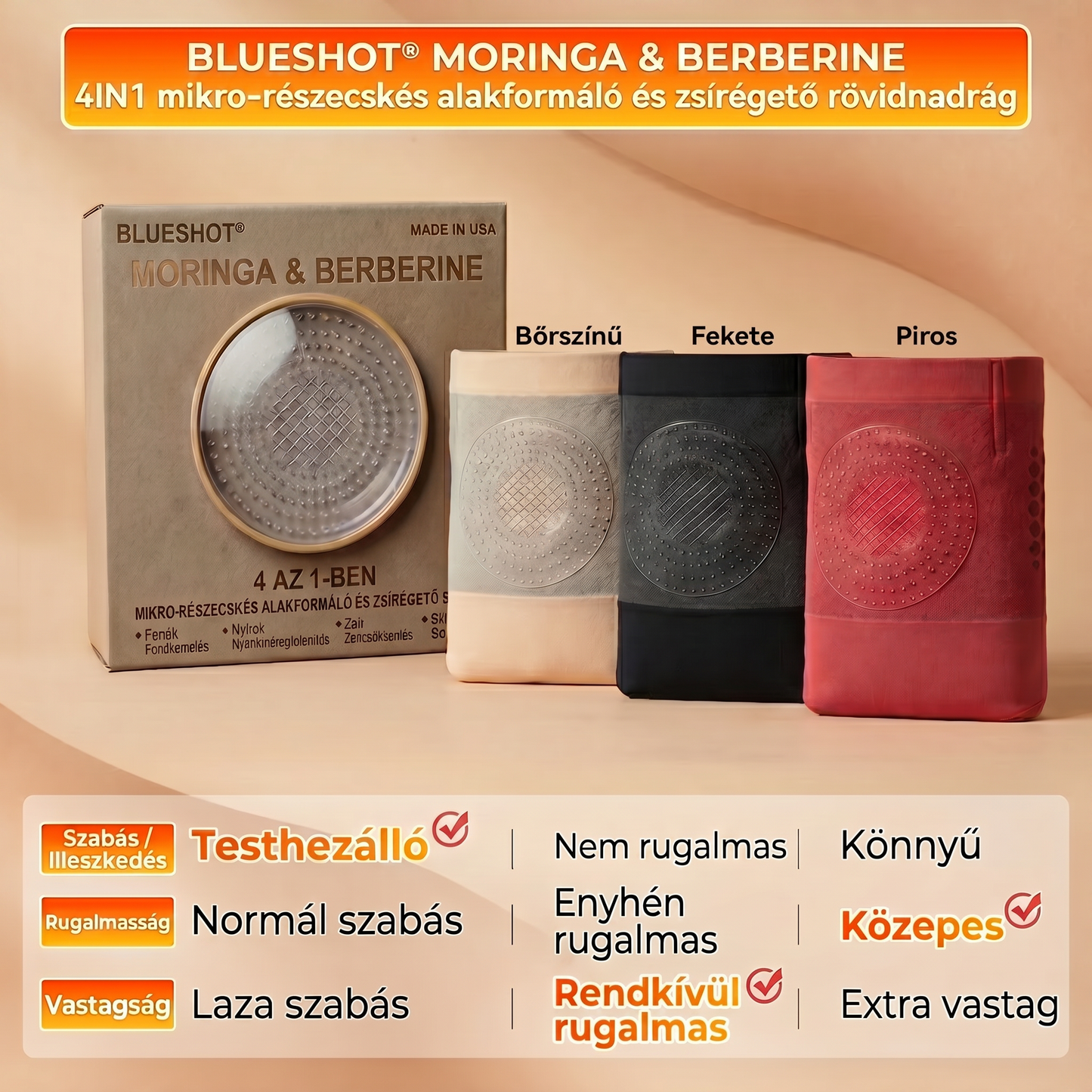Hivatalos márkaüzlet 👑 BLUESHOT® 2026 – Moringa és Berberin: 4 az 1-ben alakformáló és zsírégető mikrorészecskés rövidnadrág💖