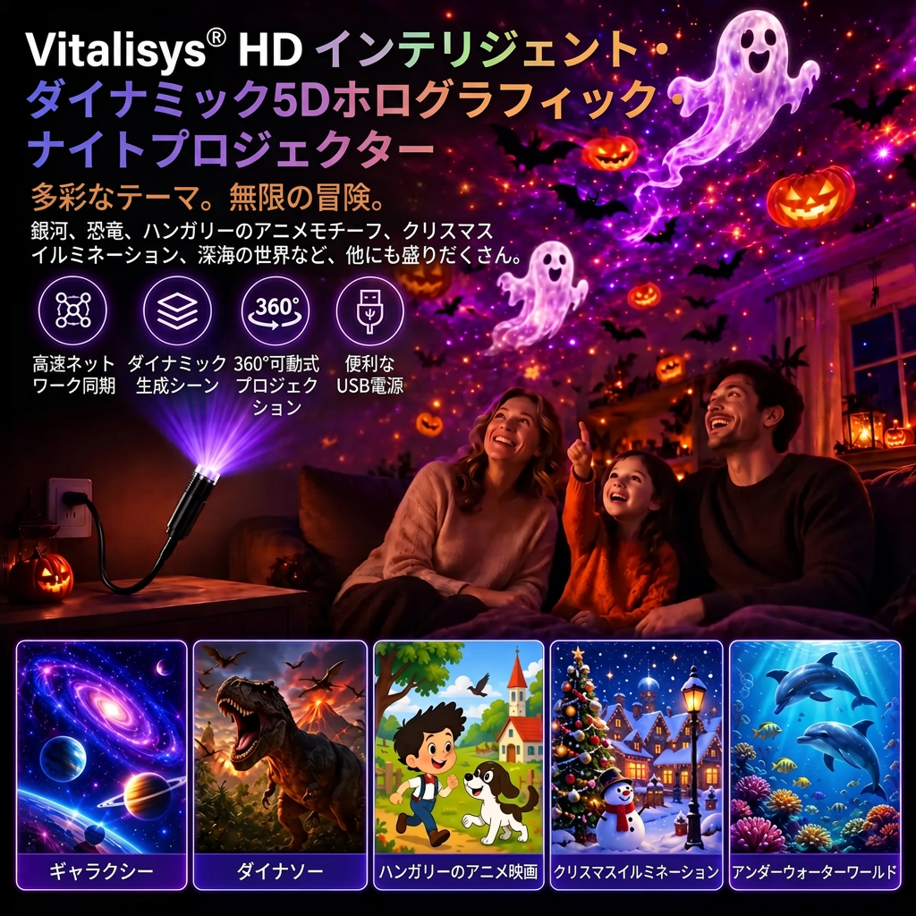 Vitalisys® 5Dスマートプロジェクター 🌌 – 30種類以上の幻想シーン＆スマホアプリで簡単操作 🌥️❤️