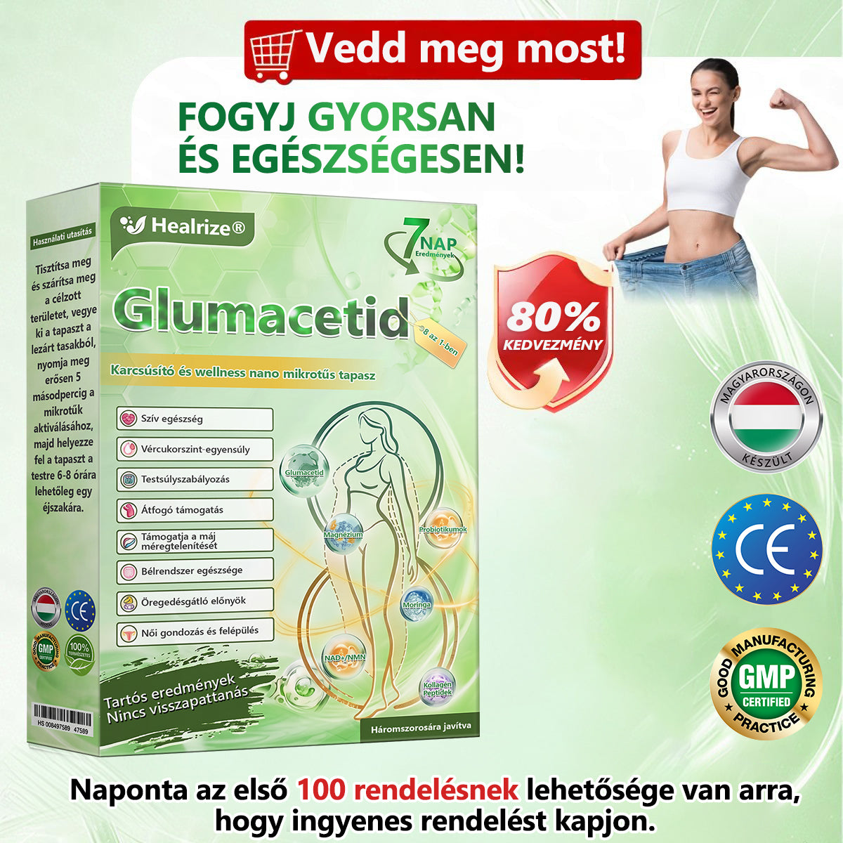 CE által regisztrált & GMP minősítésű | 𝐇𝒆𝒂𝐥𝐫𝐢𝐳𝐞® Glumasetide 8 az 1-ben Karcsú és Egészséges Nano Mikrotűs Tapasz 🇭🇺