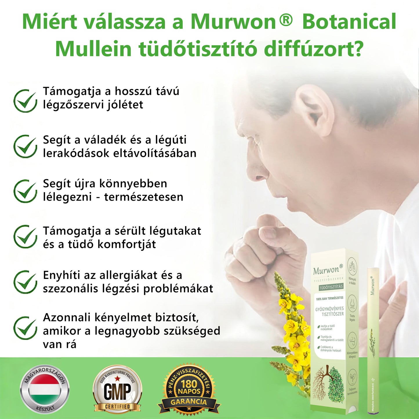 Magyar tulajdonban és üzemeltetésben ✅ Murwon® botanikus ökörfarkkóró (Mullein) tüdőtisztító diffúzor  (🫁 köhögés, garatgyulladás, légszomj, köpet, orrdugulás, hörghurut, hörghurut, allergiás tünetek, tüdő diszkomfort) 💞